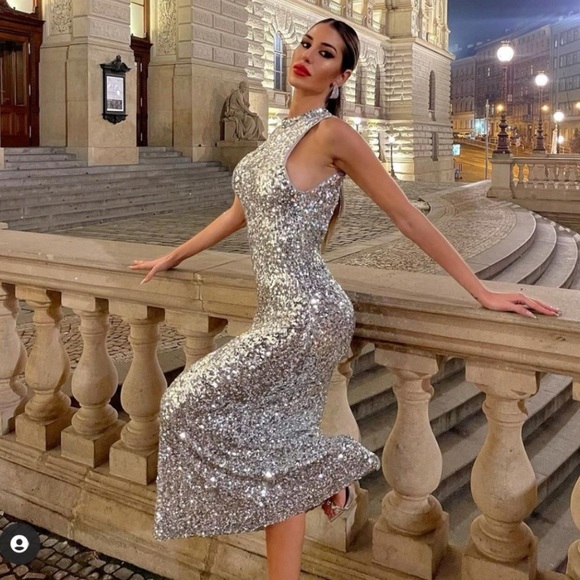LAST NWT ZARA SILVER SEQUIN DRESS - Picture 14 of 15